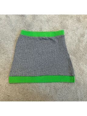Zara neon fluorescent green black white herringbone knit mini skirt Sz M NWT